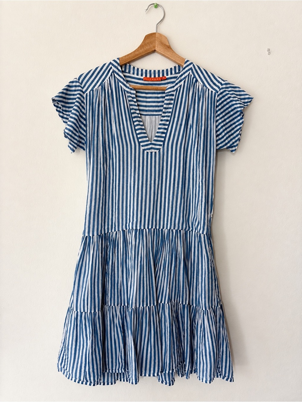 Oliphant Blue & White Striped Tiered Mini Dress – Size Small